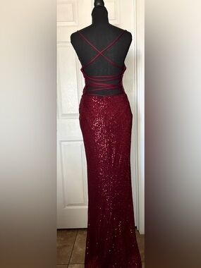Wine Red Sequin Strappy Back Evening Gown